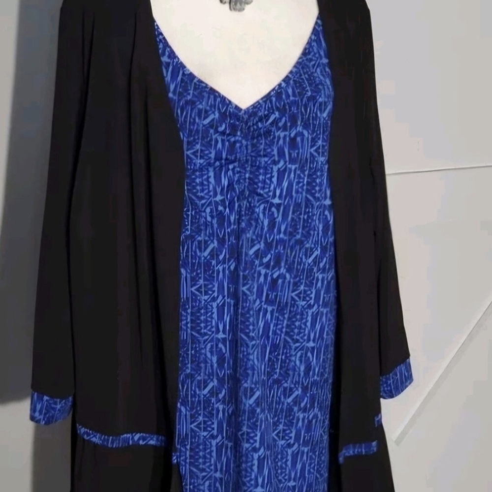 Blue and Black Top with Attached Cardigan